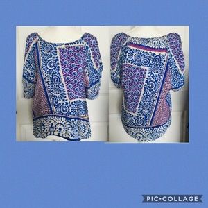 Abbeline Womens Top Sz Medium Silk Blue Purple